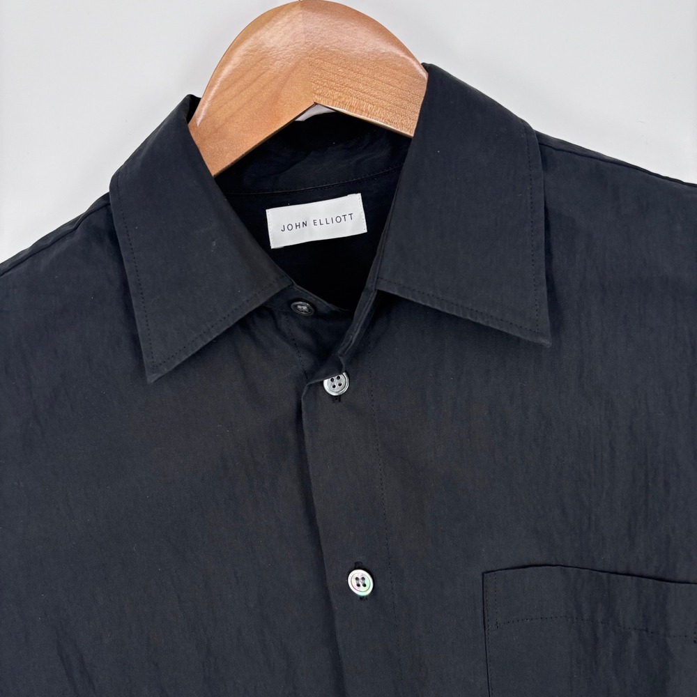 John Elliott Button Up Camp Shirt Mens 0 (XS) Black Cotton Nylon Japan Luxury